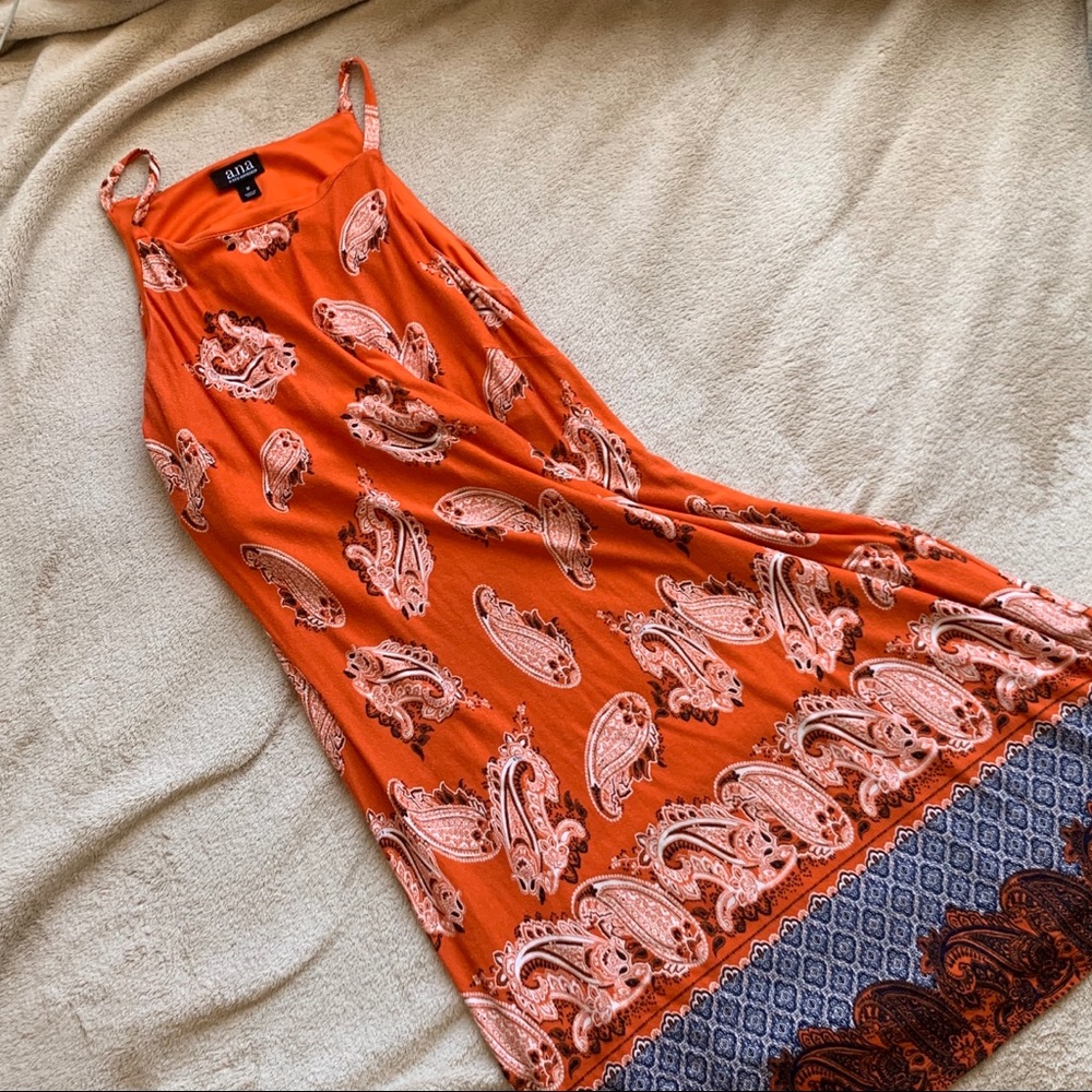 Orange Patterned Midi Dress